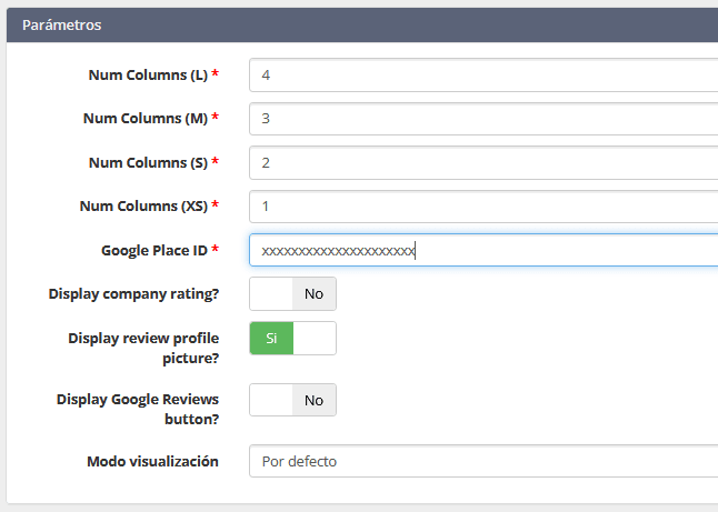 Pantalla real de configuració